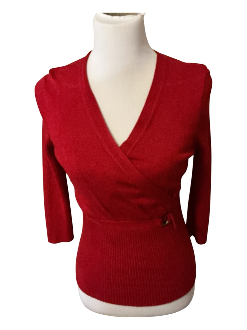 Red Wrap-Front Women's Sweater